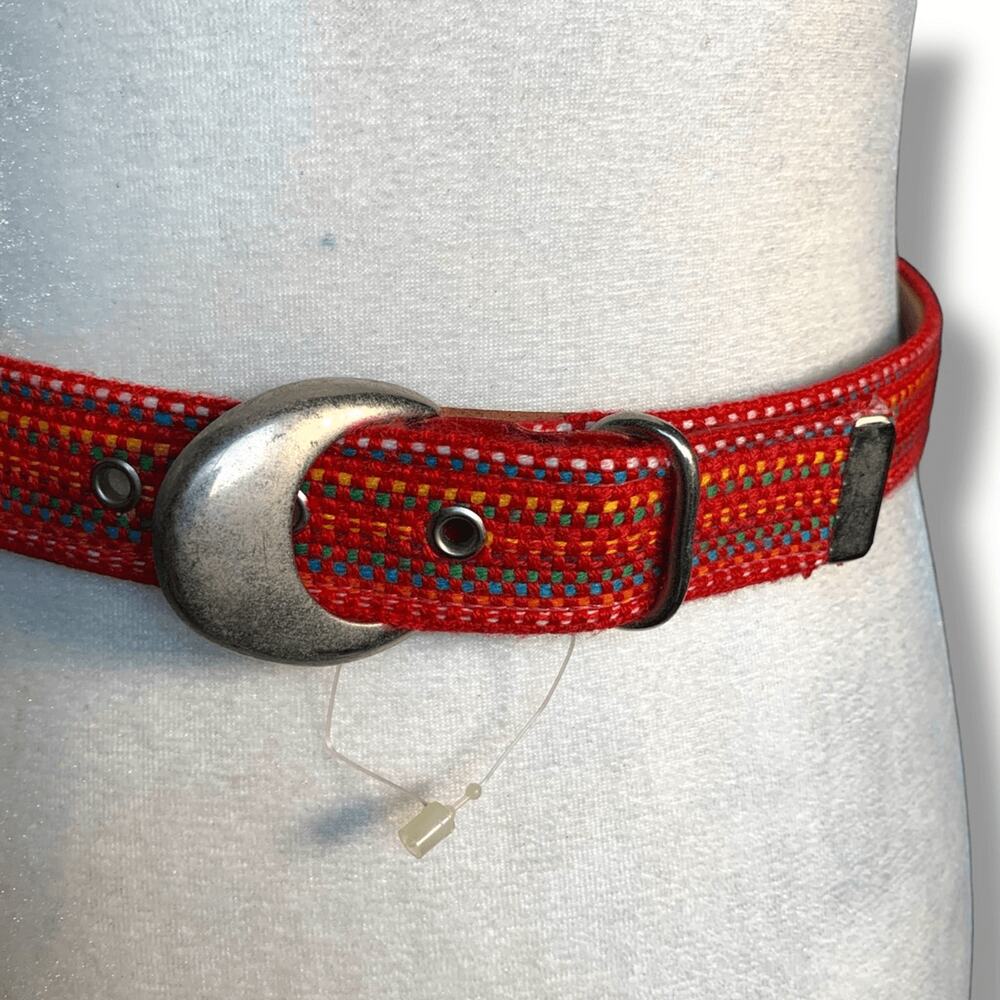 Vintage Woven Belt 80s Cherry Red Rainbow Kidcore Multicolor Pride Eclectic